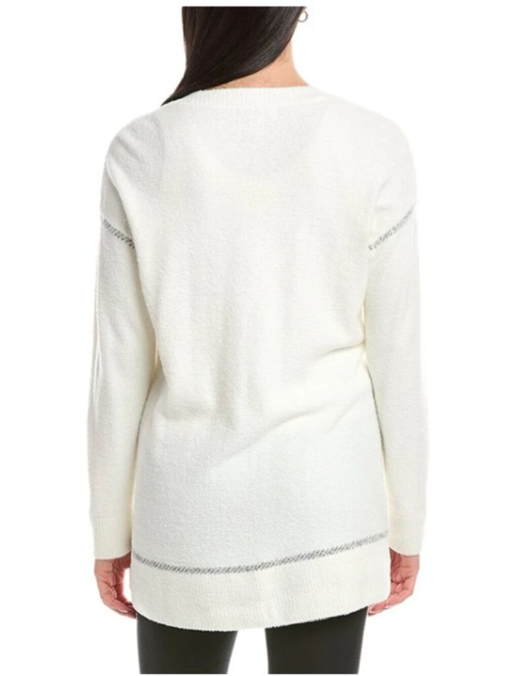 NWT Barefoot Dreams CozyChic Lite Contrast Trim Cardigan - Pearl/Carbon - Picture 4 of 11